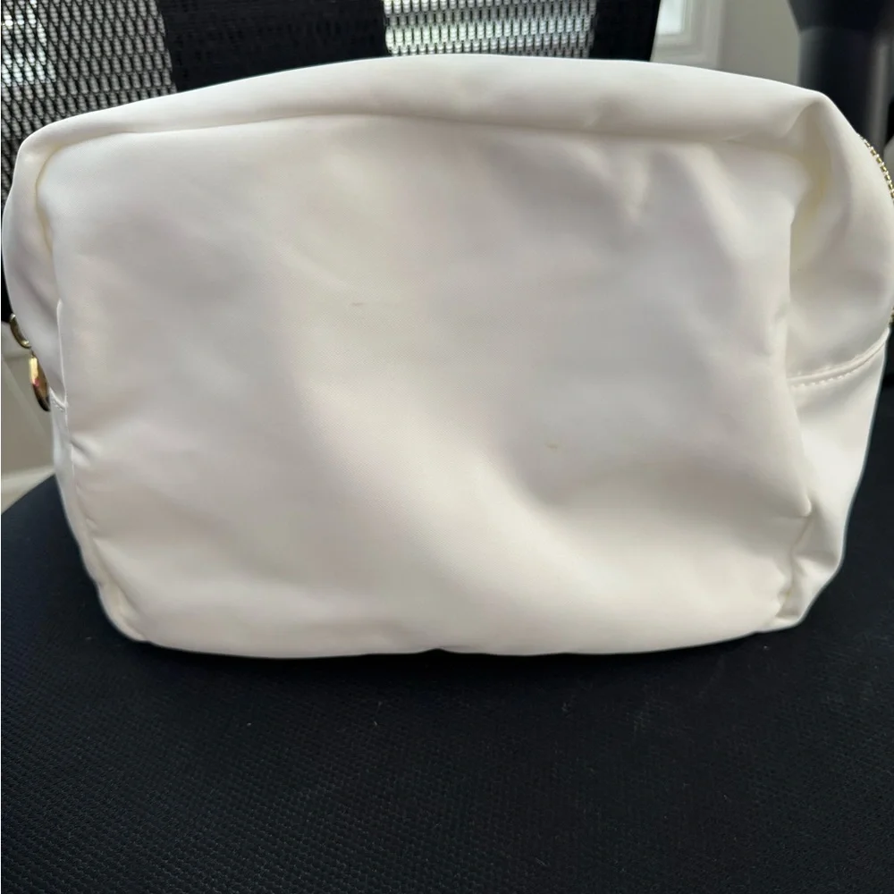 Stoney Clover Lane White Pouch with Pink Embroidery
